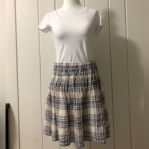 Max studio plaid smocked mini skirt summer zip closure blue sand beige red